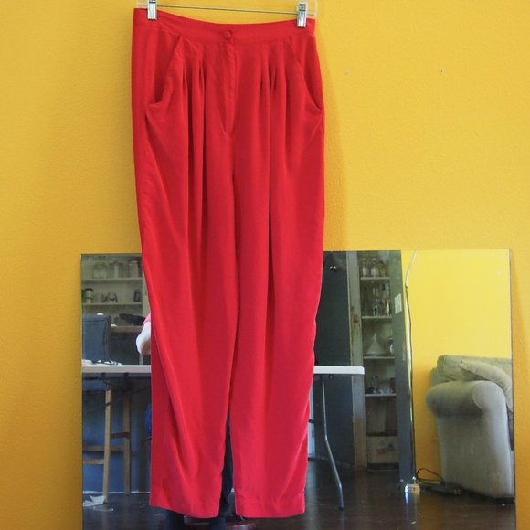 Nancy Heller 100% Silk Red Pleated Front Pants SzM - Picture 1 of 7